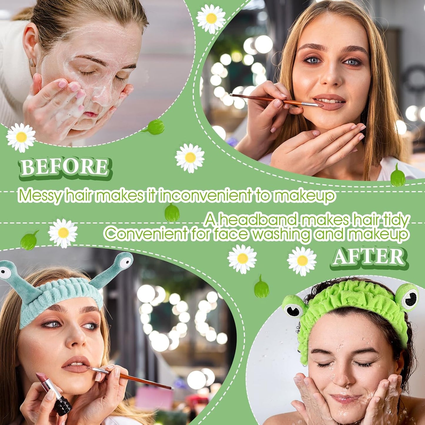 WLLHYF 3 Pack Spa Headband Face Wash Hairband Facial Makeup Head Wraps Cartoon Elastic Head Band Cute Frog Snail Crab Shower Headband Creative Hair Accessories for Beauty Skincare Sports
