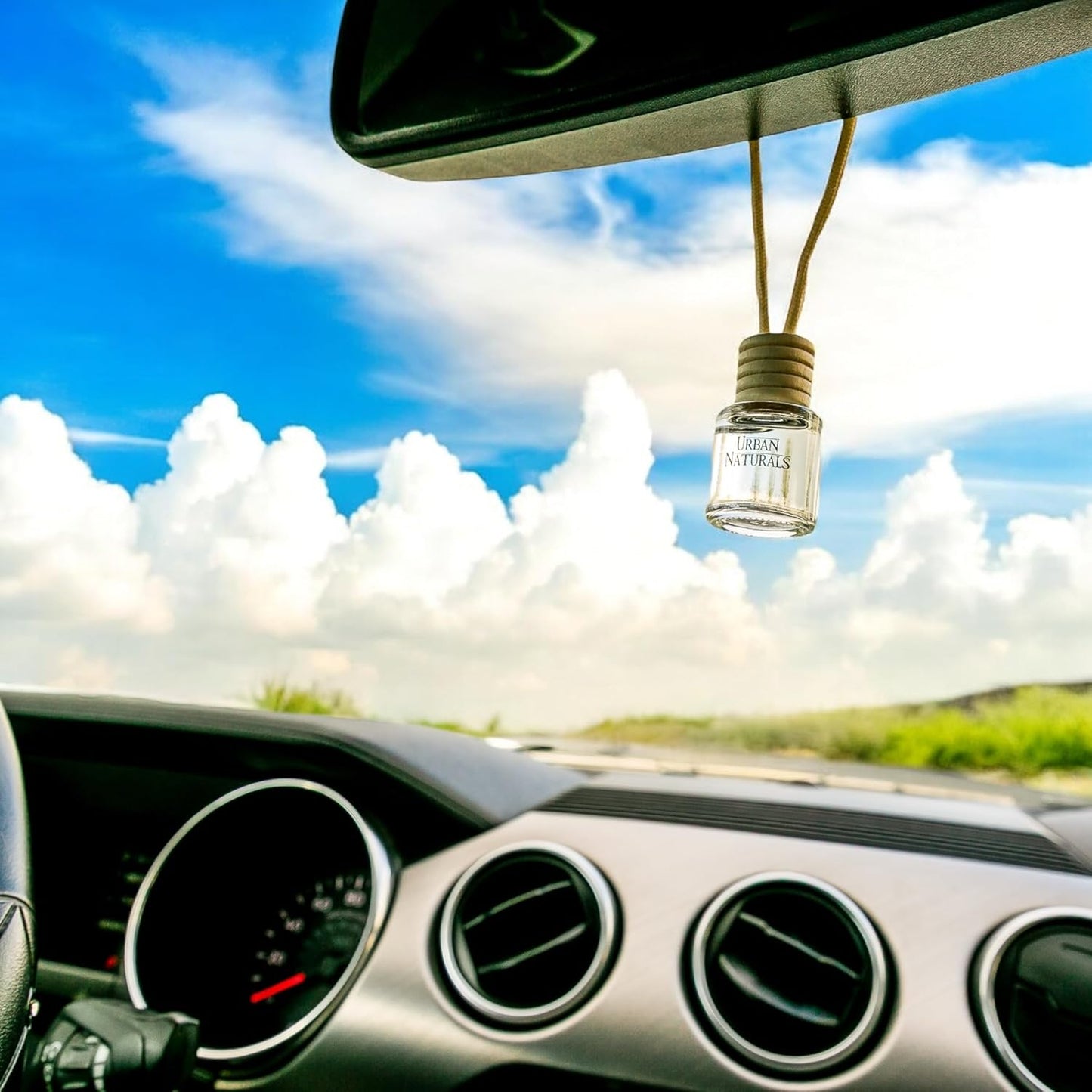 Urban Naturals Car Air Freshener Diffuser 3 Pack - Eucalyptus Spearmint Scent, 45+ Days Long Lasting Fragrance, Made in USA, Glass & Wood, Hanging Design + Vent Cip, Easy to Use