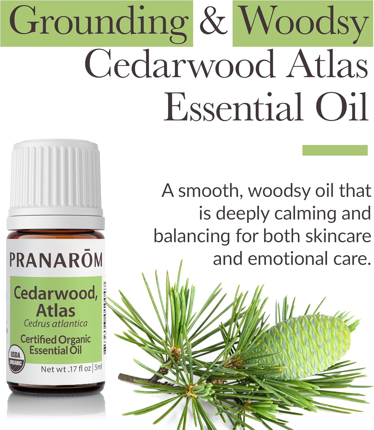 Pranarom - Cedarwood, Atlas Essential Oil 5ml - for Skincare Enthusiasts - Moisturizing Skin After Showering - Calming Woodsy Aroma - 100% Pure, Certified Organic