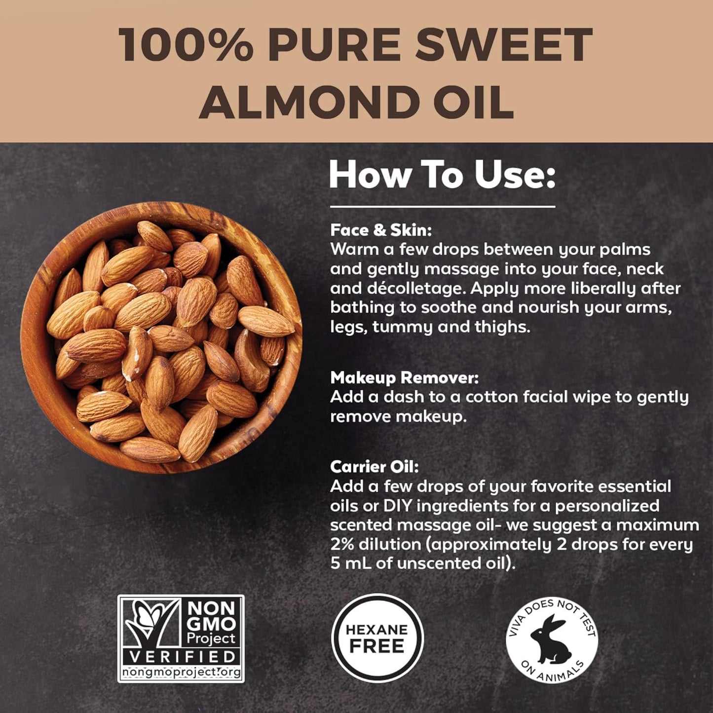 Almond Oil (16 oz); Sweet Almond Oil for Skin or Almond Oil for Hair, The Perfect Natural Body Oil for Women, Great as Unscented Massage Oil (Pack of 2)