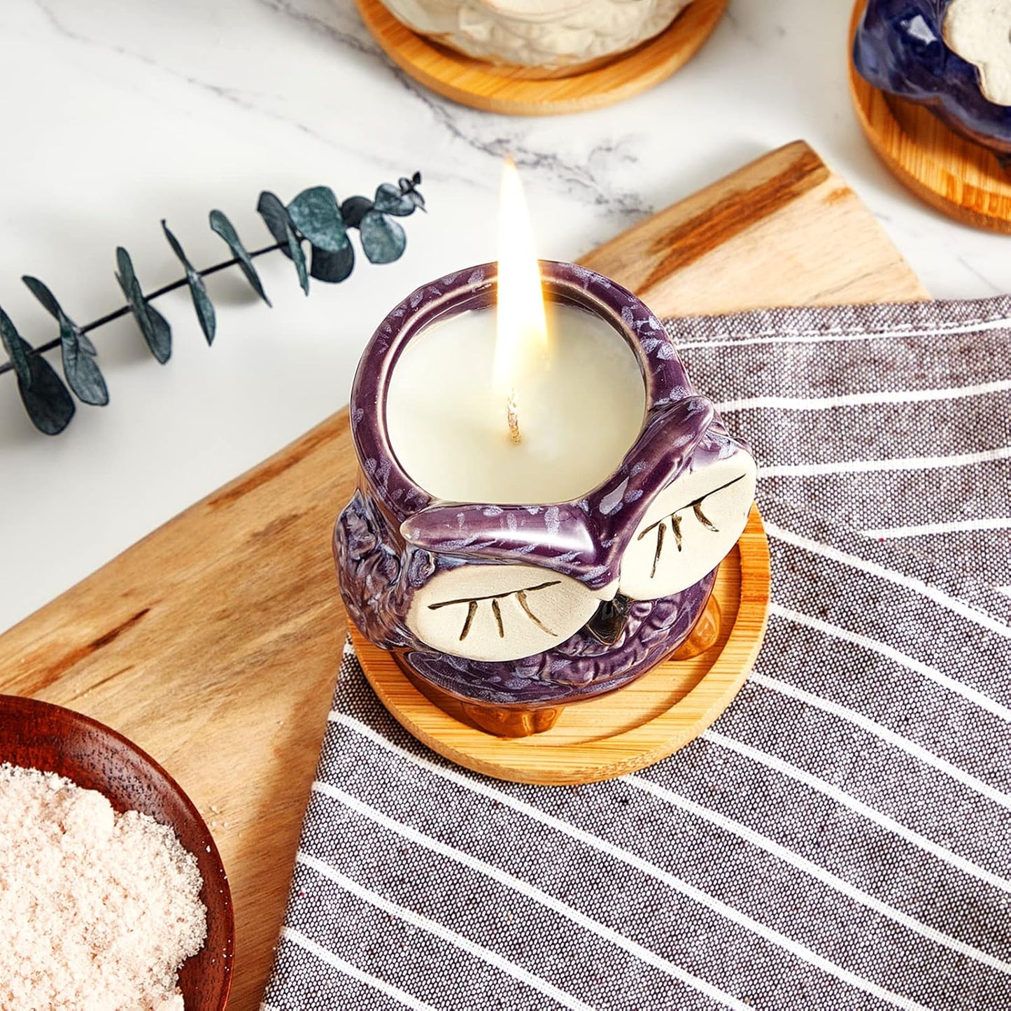 Kinforse Scented Candles Gifts for Ladies, Birthday Presents for Women,Owl Gifts for Women Lavender Candle, Best Friend Unique Happy Birthday Bath Candle Set Gift Ideas with Marbling Gift Box……