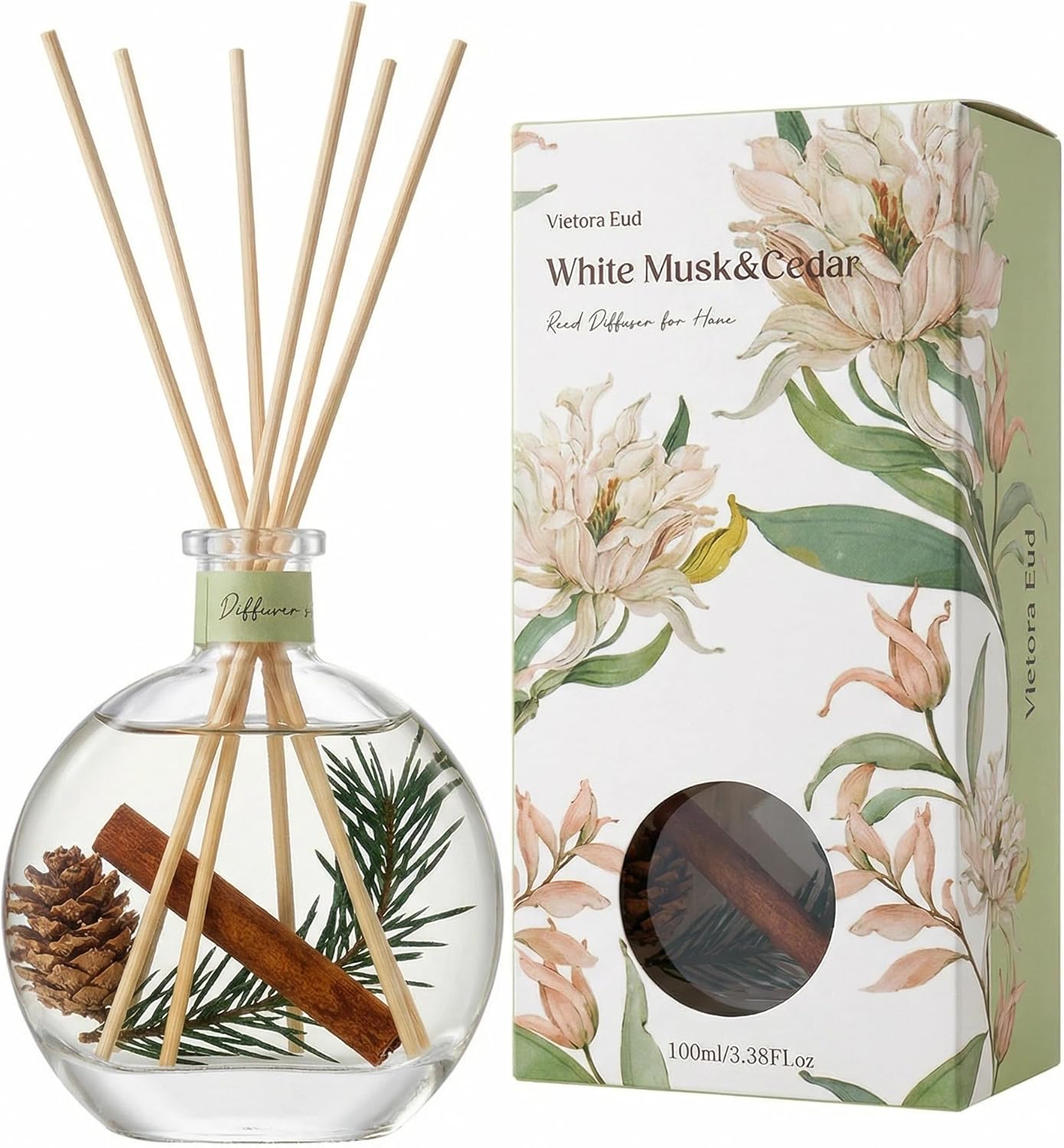 Cedar Wood & White Musk Essential Oil Reed Diffuser for Home&Office, Luxury Hotel Collection Diffuser Oil Inspired by Ritz Carlton, Bathroom,Bedroom&Living Room Shelf Decor,Non-Toxic & Gift Ready