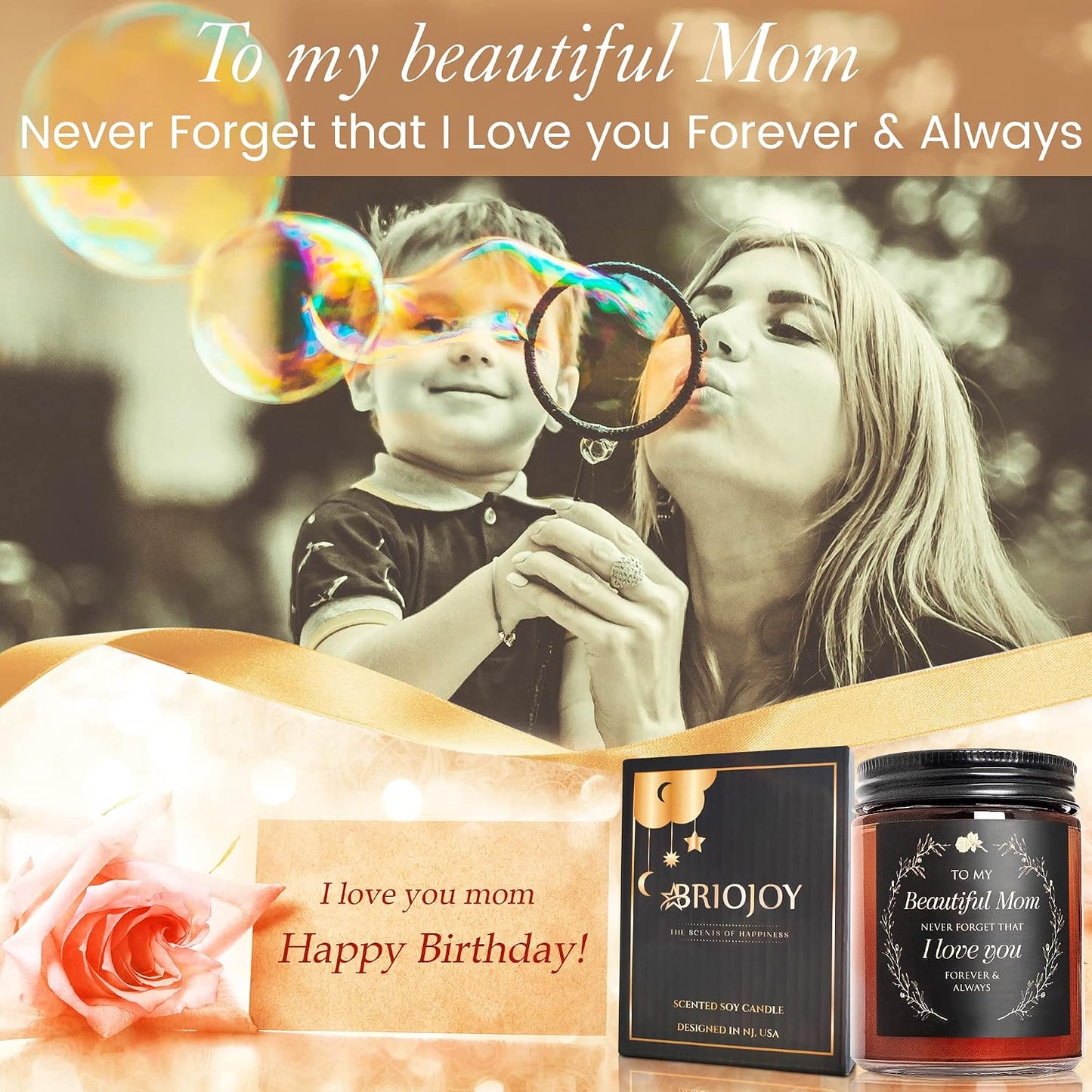 Candle Gifts for Mom from Son Daughter - Valentines Mothers Day, Love You, Birthday Gift for Her - Relaxing Aromatherapy Candles for Women, Wife, New Mom - Natural Soy Jasmine Candle for Home