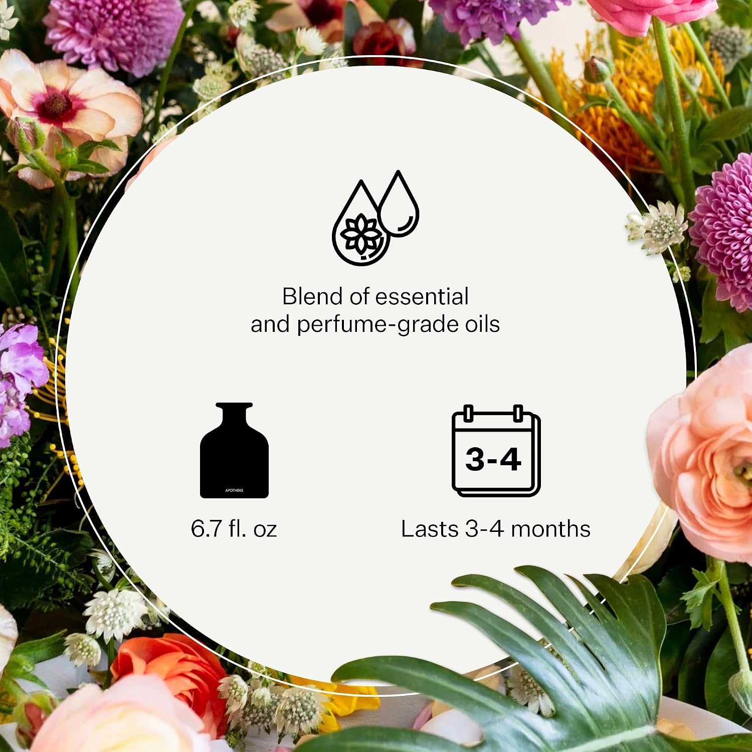 Apotheke Luxury Scented Oil Reed Diffuser Liquid Refill (Canvas) - Premium Home Fragrance Diffuser Refill Set with Sticks