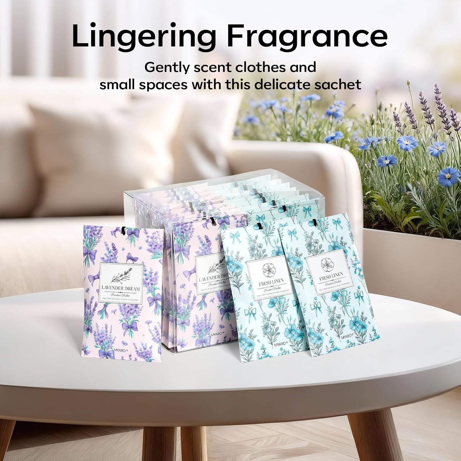 MYARO 20 Packs Lavender Linen Scent Sachet Long Lasting Closet Drawer Deodorizer Home Air Freshener Room Odor Eliminator
