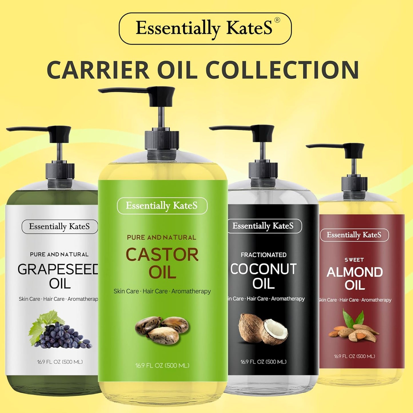 Essentially KateS Castor Oil 16.9 Fl Oz - 100% Pure and Natural, Cold Pressed, and Hexane-Free - Hair Care, Skin Care and Body Care