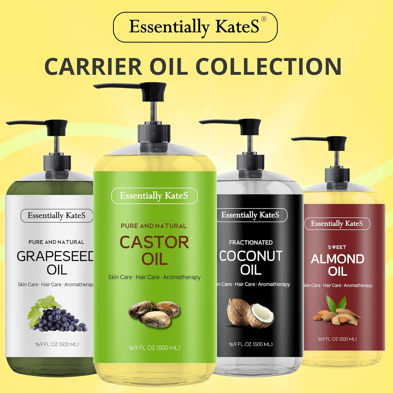 Essentially KateS Castor Oil 16.9 Fl Oz - 100% Pure and Natural, Cold Pressed, and Hexane-Free - Hair Care, Skin Care and Body Care