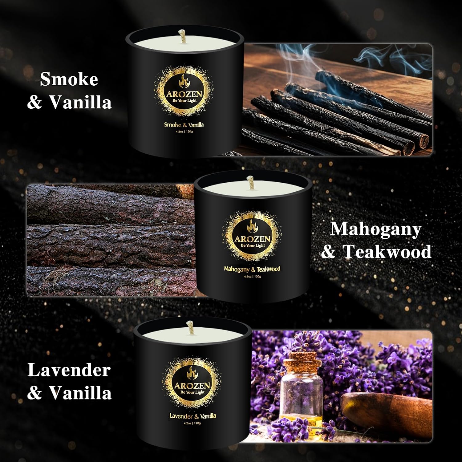 3 Pack Candles for Home Scented, Scented Candles Gifts Set for Men, Aromatherapy Soy Candle of Lavender, Mahogany Teakwood & Smoke Vanilla, Gifts for Men Fathers Day Valentine's Day Present
