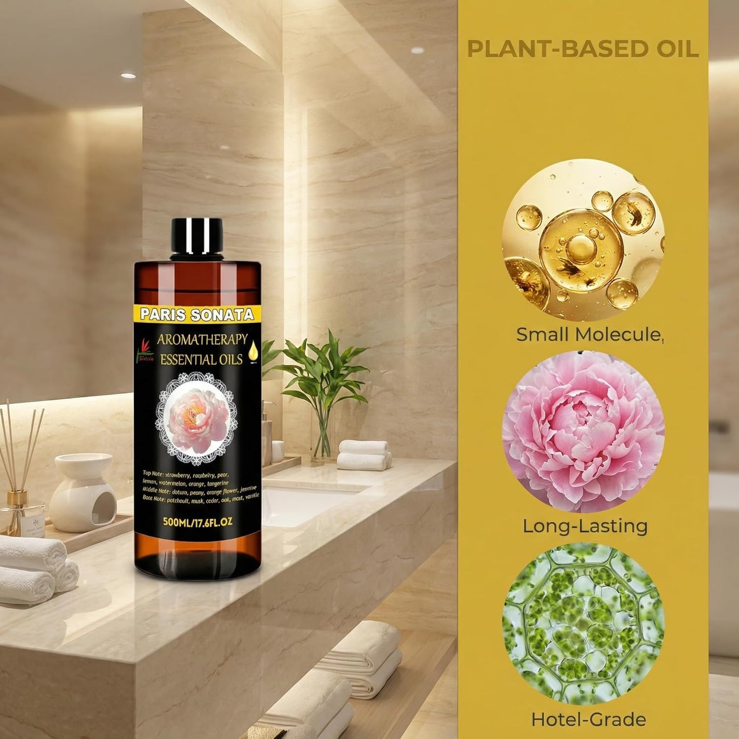 Essential Oils Diffuser Oil Refill 17.6fl.oz Large Volume Plant-Based Formula Aromatherapy Oil Air Refreshing Odor Reducing Long Lasting Scent Home Hotel Office Use Elitzia ET500EO8