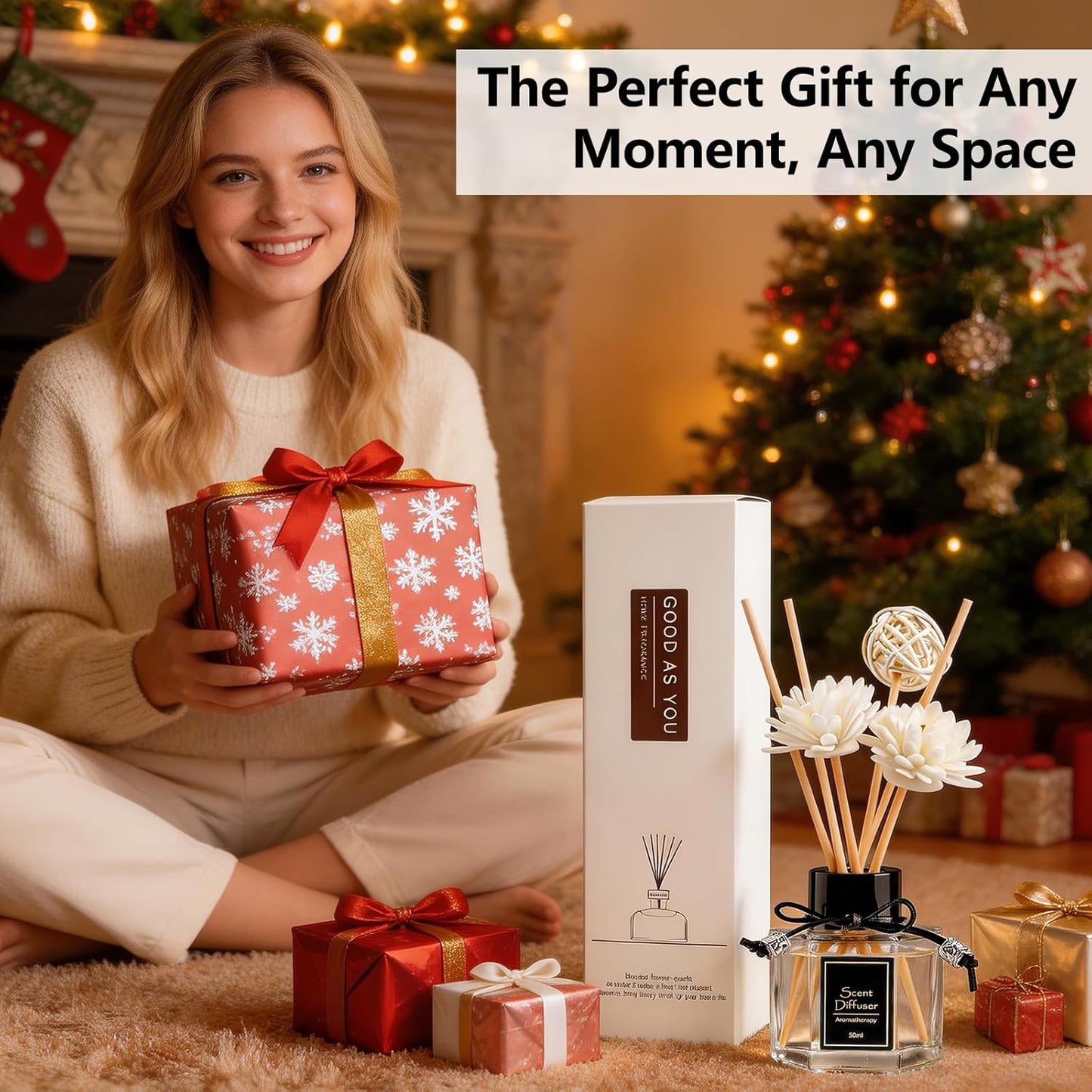 Shangri-La Reed Diffuser 1.7 fl oz | Long-Lasting Natural Home Fragrance | Non-Toxic Essential Oil with 6 Scent Sticks for Bathroom, Bedroom & Living Room | Plant-Based Air Freshener