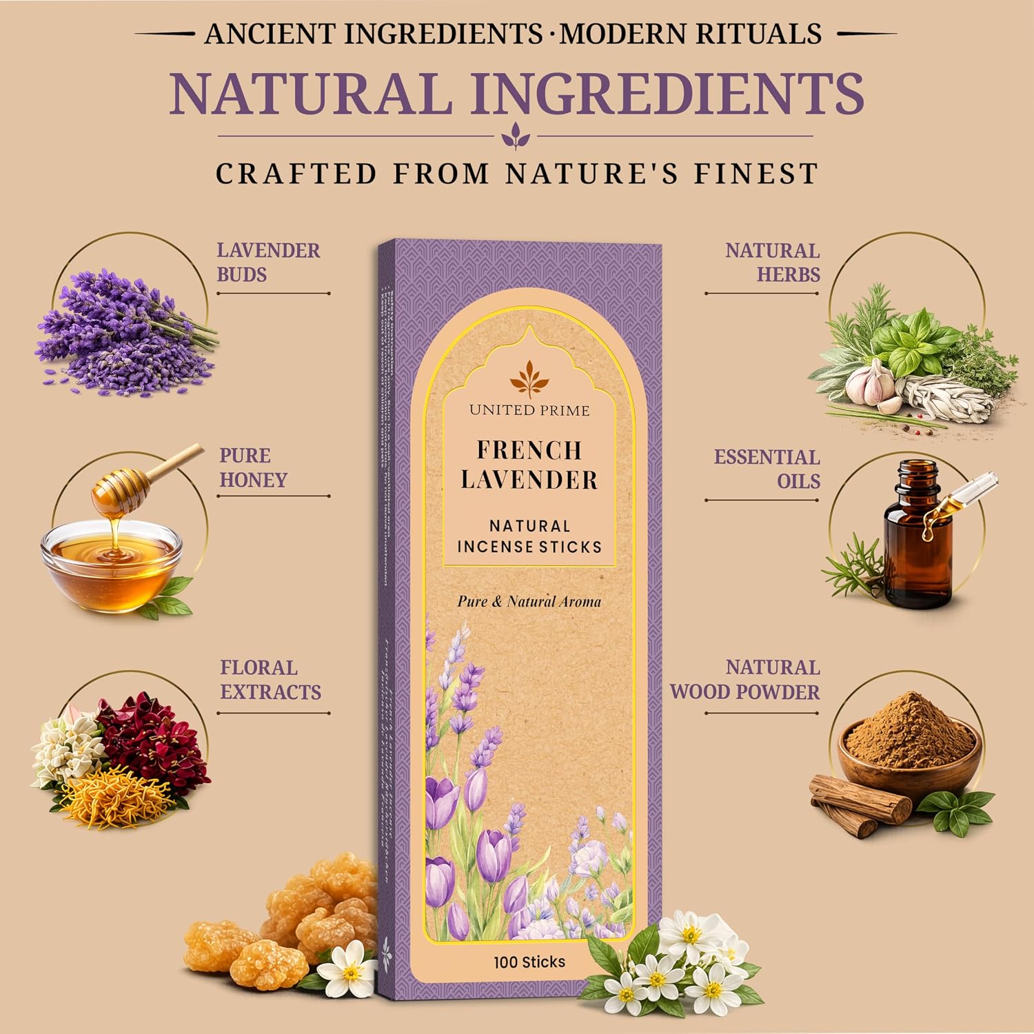 Pure Lavender Incense Sticks, 100 Sticks, No Charcoal Clean Burning, Organic Non Toxic Insence,100% Natural sustainably harvested, Spiritual Healing Calming Aroma for Positive Vibes