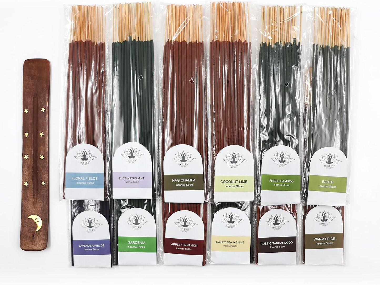Hosley 480-Pack Assorted Incense Sticks, 12 Scents Incl. Nag Champa, Lavender, Dragon’s Blood, Grab Bag, Ideal for Meditation, Aromatherapy, Home, Gifts