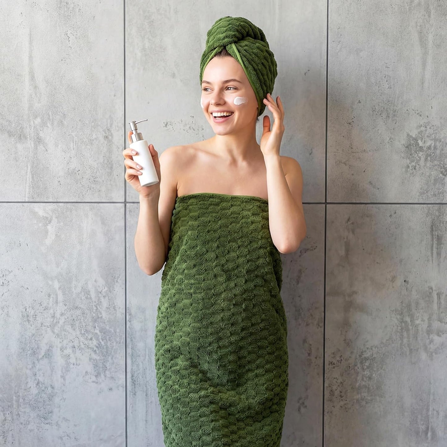SmoothNovelty Set of 6 Extra Large Bath Towel 40x80 Inches Oversized Bath Sheet 2 Shower Towels 2 Hand Towels 2 Washcloths for Adult Absorbent Quick Dry Bathroom Spa Gym(Cloud Texture,Olive Green)