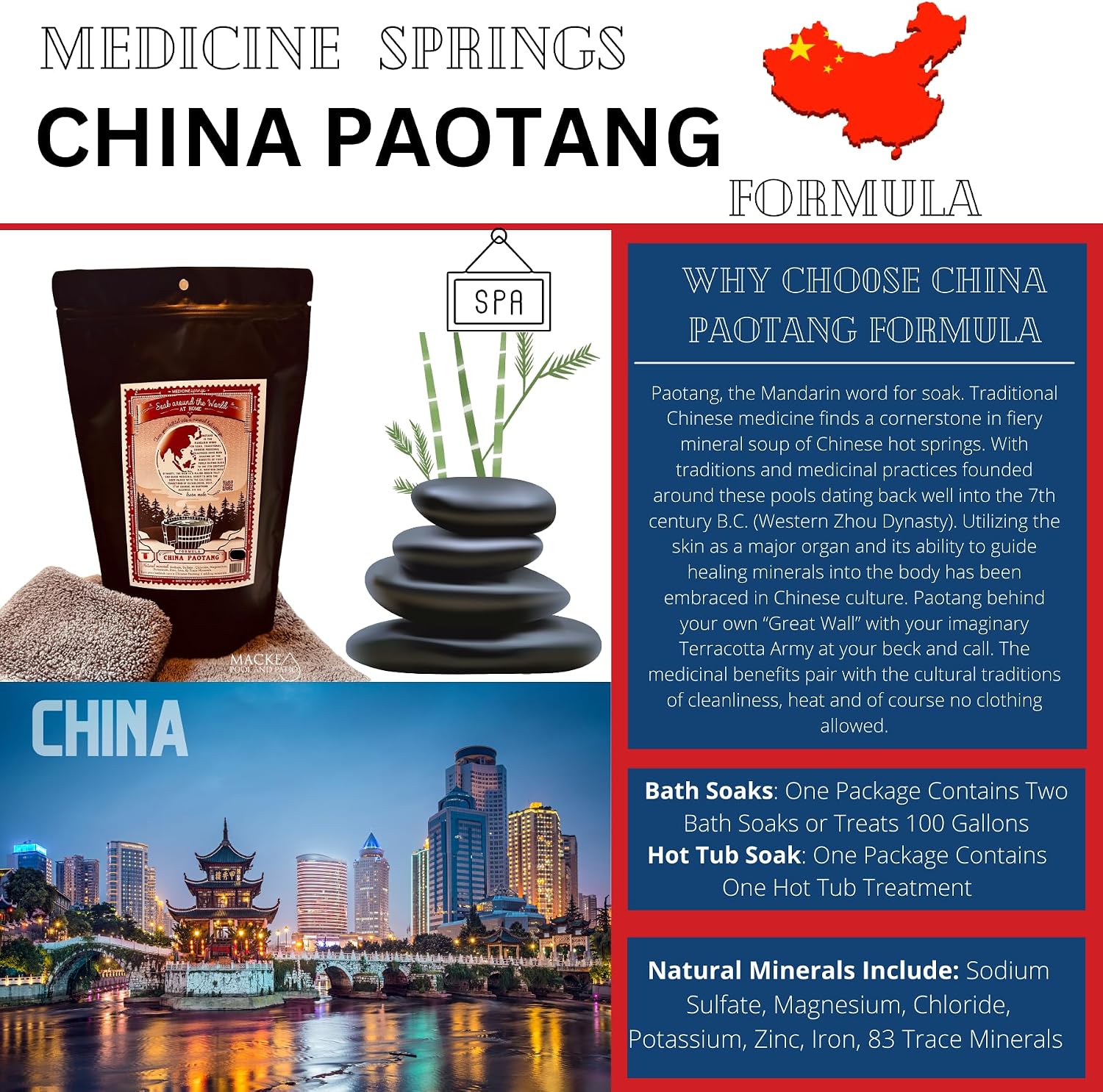 China Bath Soak (2 soaks per Bag) Soak in Hot Springs Around The World with Medicine Springs Dead sea Salt for Soaking and Bathing in Bath Minerals Add Dead Mineral Salts to Your Bath (China Soak)