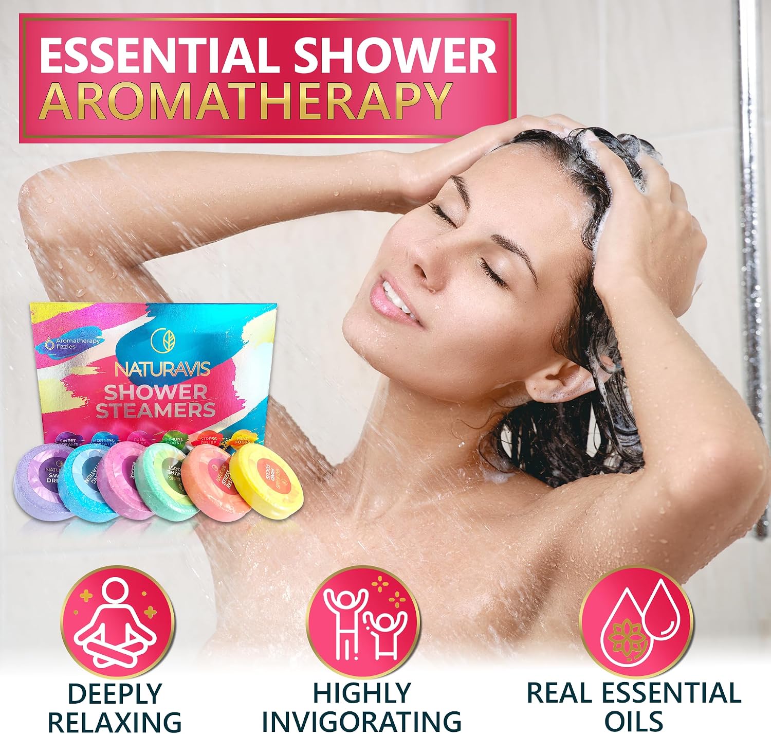 NATURAVIS Shower Steamers Aromatherapy Gift Set and Coconut Shampoo and Conditioner Set