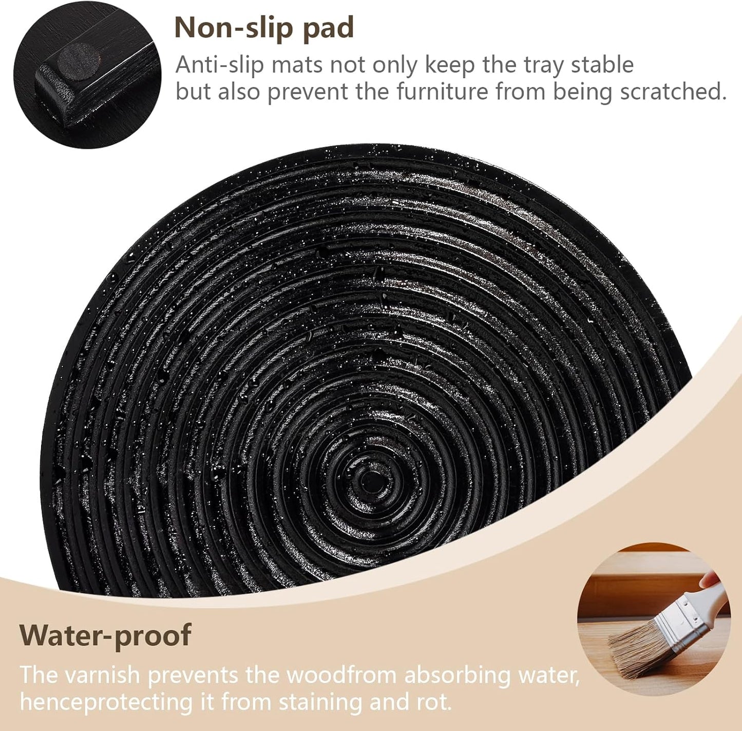 Round Decorative Tray Farmhouse Bathroom Decor Wood Riser Kitchen Countertop Organizer for Perfume, Candle, Plant, 9 inch Black