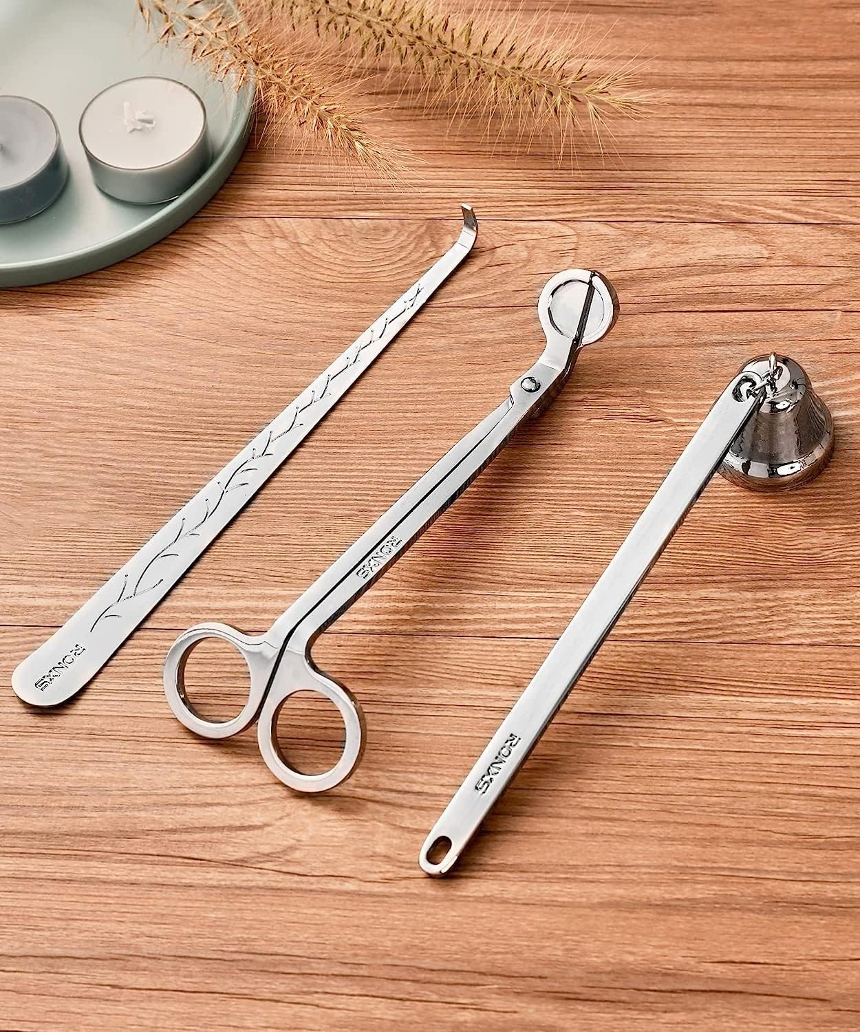 RONXS 3 in 1 Candle Wick Trimmer Set Candle Accessory Wick Cutter, Candle Snuffer Extinguisher, Candle Wick Dipper with Gift Package for Candle Lovers (Silver)