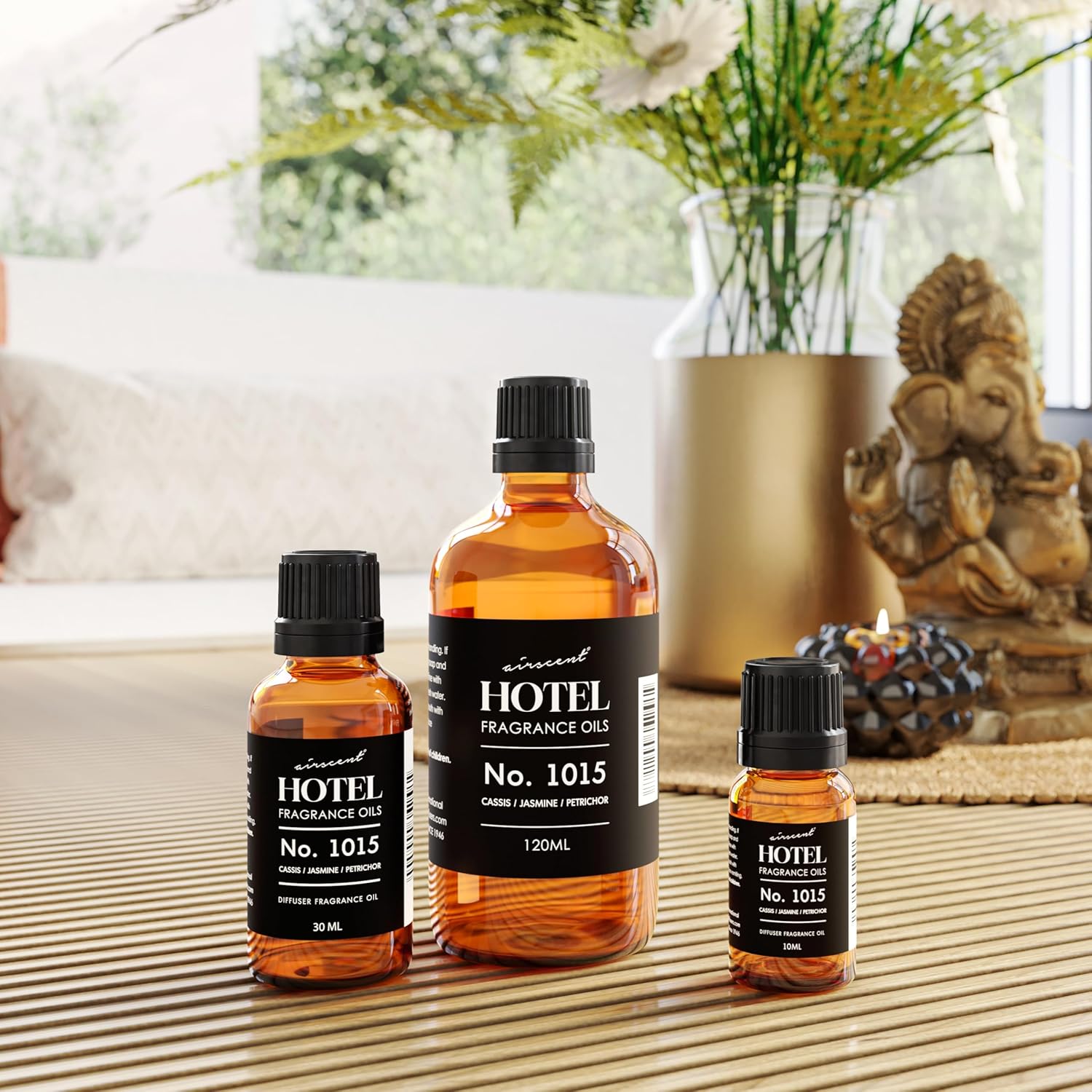 AirScent Hotel Diffuser Oil No. 1015 - Cassis Jasmine Petrichor - Premium Fragrance Oil for Ultrasonic and Waterless Diffusers and Crafting - 10 mL, 0.34 fl oz Glass Dropper Blottle