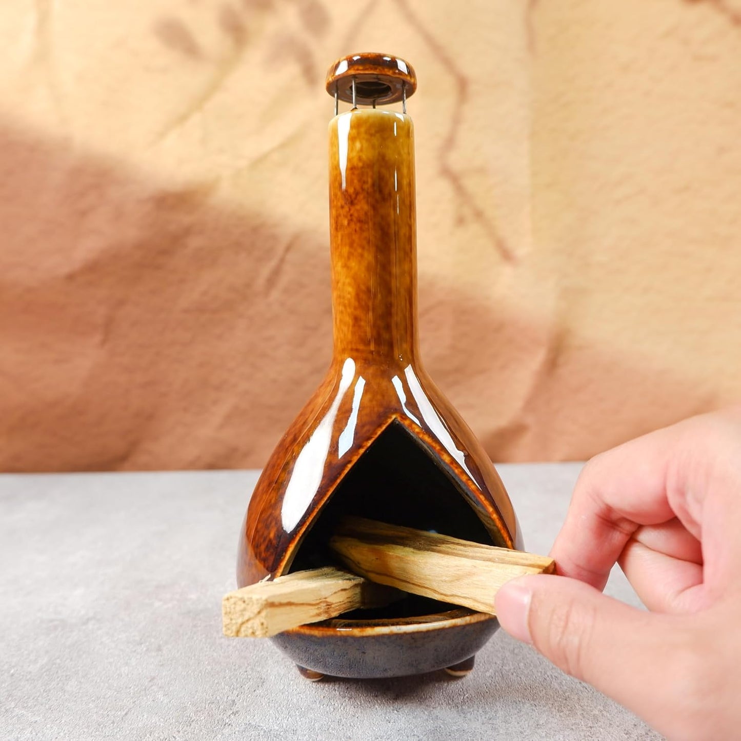 MOUGIGI Premium Ceramic Palo Santo Holder - Mini Chiminea for Sage & Incense - High-Temperature (1200°C) Cleansing Design for Energy Purification - Perfect for Yoga, Meditation, and Aromatherapy