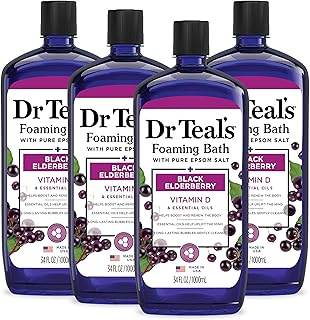 Dr Teal's Foaming Bath with Pure Epsom Salt, Black Elderberry with Vitamin D, 34 fl oz (Pack of 4)