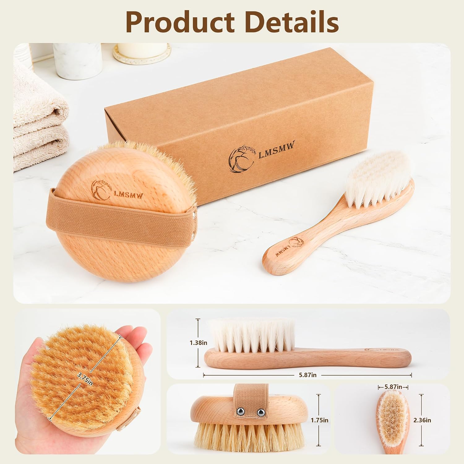 Dry Brushing Body Brush Set for Body and Face, Boar Bristle Body Scrub Brush and Soft Facial Brush, Exfoliating Dry Brush Kit for Smooth Skin, Lymphatic Drainage, Cellulite, Blood Circulation, 2 Pack