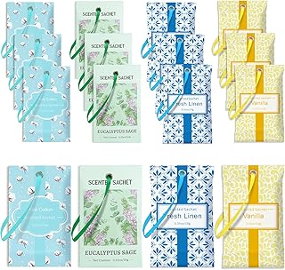 STRN Scented Sachets for Drawer and Closet, 16 Packs 4 Scents Fresh Linen, Eucalyptus Sage, Cotton, Vanilla, Long-Lasting Sachets for Home Fragrance, Small Space Air Freshener for Wardrobes