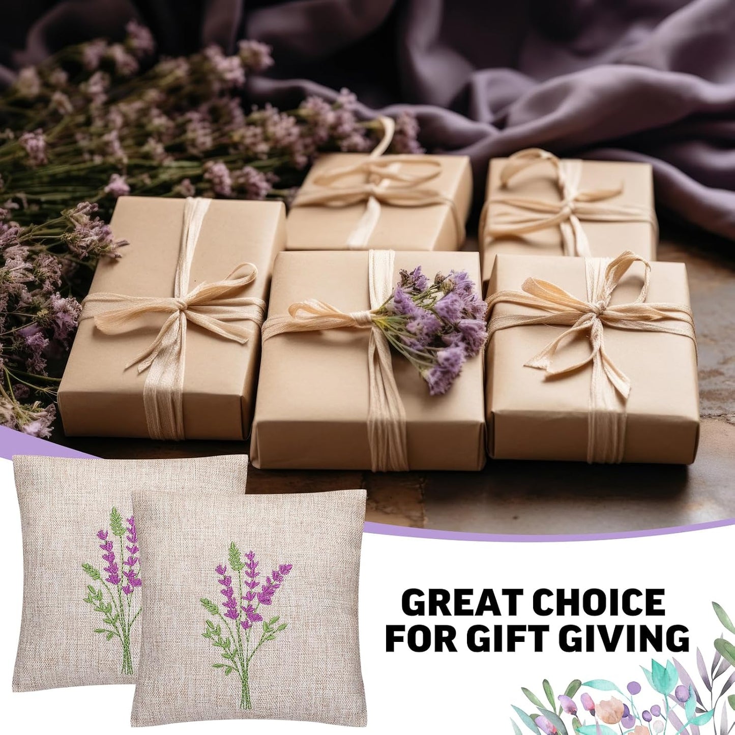 SATINIOR 10 Pack 6x6 Inch Embroidered Lavender Sachet Bags Sachet Empty Bags with Hook and Loop Fasteners Cotton Linen Mini Fabric Pouch for DIY Craft Filling Spice Jewelry Wedding Gift