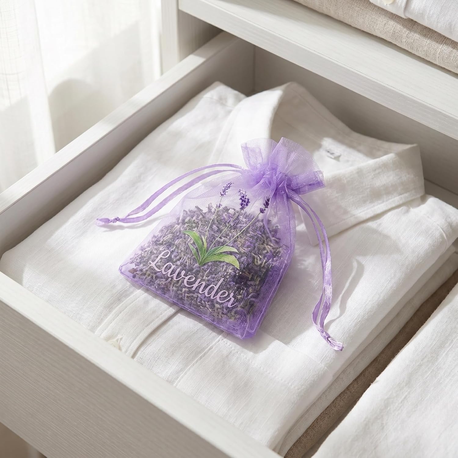 MAGICLULU 20Pcs Empty Lavender Sachet Bags - Violet Mesh Drawstring Pouches for Herbs Spices - Breathable Organza Storage Bags for Home Closet Drawer - Floral Print Small Potpourri Packets
