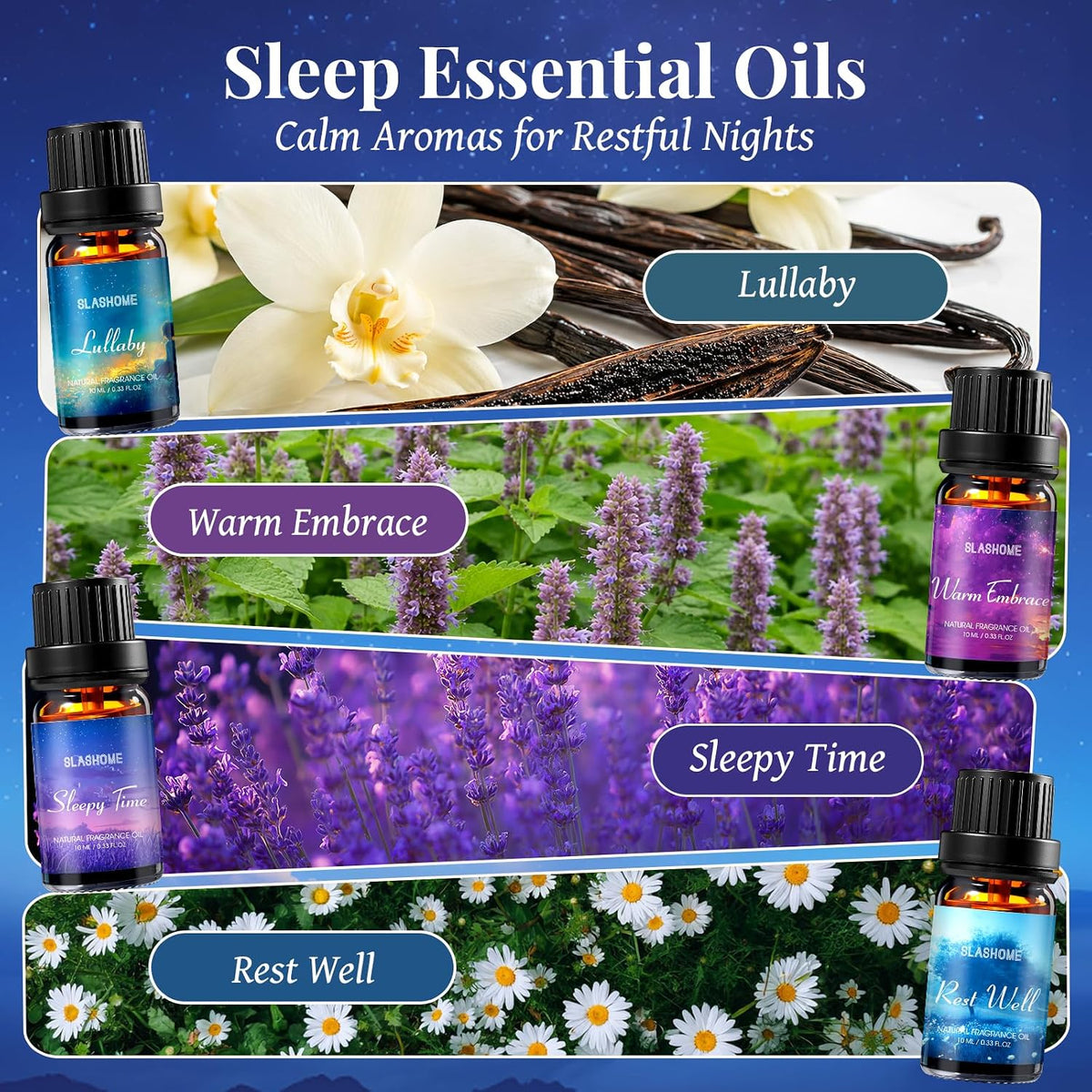 slashome 8 Pack Sleep Essential Oils Set for Diffusers for Home