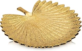 Gold Leaf Decorative Serving Tray for Table Centerpiece – 12" Ceramic Leaf-Shaped Trinket Dish, Candle Tray, Vanity Organizer, Coffee Table Decor, Modern Glam Home Decor, Gifts for Women