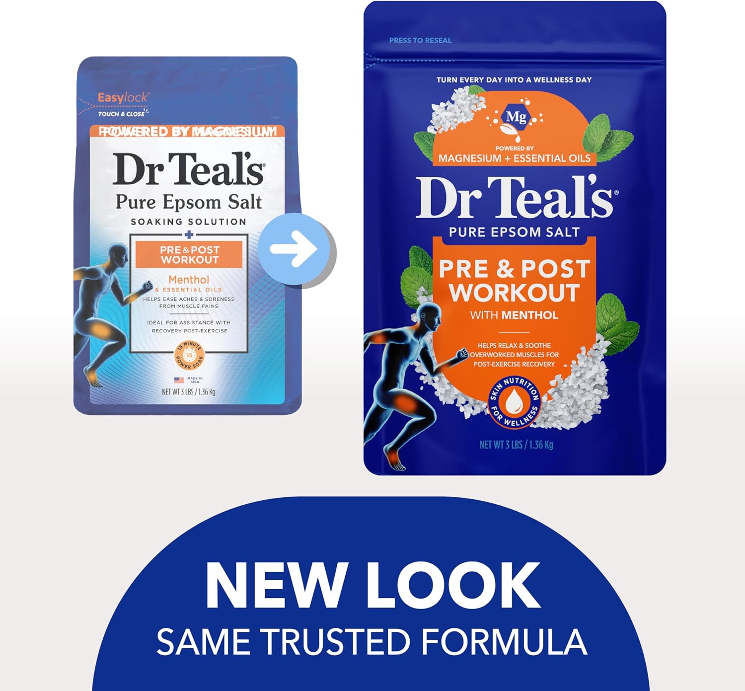 Dr Teal's Epsom Salt Magnesium Soak, Pre & Post Workout with Menthol & Essential Oils, 3 lbs