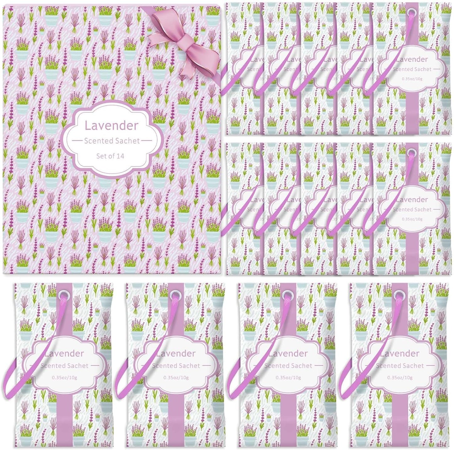 STRN Scented Sachets for Drawer and Closet, Lavender Scented Long-Lasting Sachets, 14 Packs for Home Fragrance, Small Space Air Freshener for Wardrobes