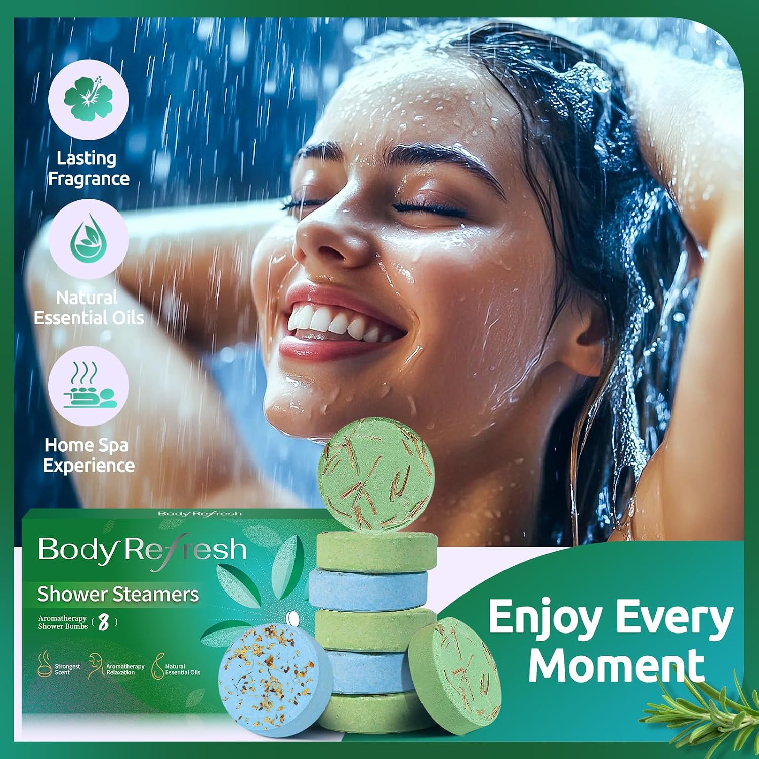 Shower Steamers Aromatherapy-8 Pack Shower Bombs with Essential Oils, Mothers Day Gifts for Mom Wife, Birthday Gifts for Women Self Care Relaxation Home SPA Teacher Appreciation Gift (Green)