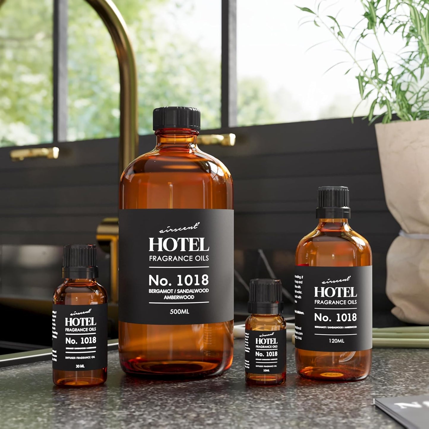 AirScent Hotel Diffuser Oil No. 1018 - Bergamot Sandalwood Amberwood - Hotel Scent Dupe - Premium Fragrance Oil for Ultrasonic and Waterless Diffusers and Crafting - 10 ml, 0.34 fl oz Glass Bottle