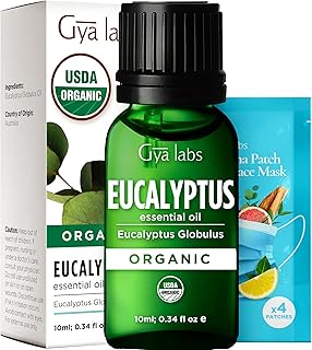 Gya Labs USDA Organic Eucalyptus Essential Oil for Diffuser & Seasonal Comfort - for Skin, Massages, Hair & Scalp Care, Aromatherapy, DIY Candle Making Scents - 0.34 Fl Oz