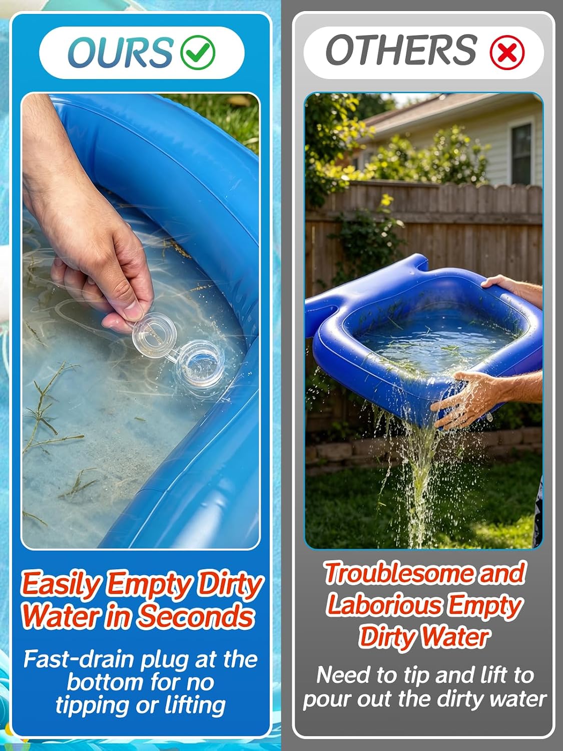 2pcs Fast Drain Inflatable Pool Foot Bath - 23.6" L x 20.4" W x 3.9"H Leak-proof Foot Wash Tray for In Ground Above Ground Swimming Pool Accessories, Feet Cleaner Basin/Tub for Entry Ladder Must Haves