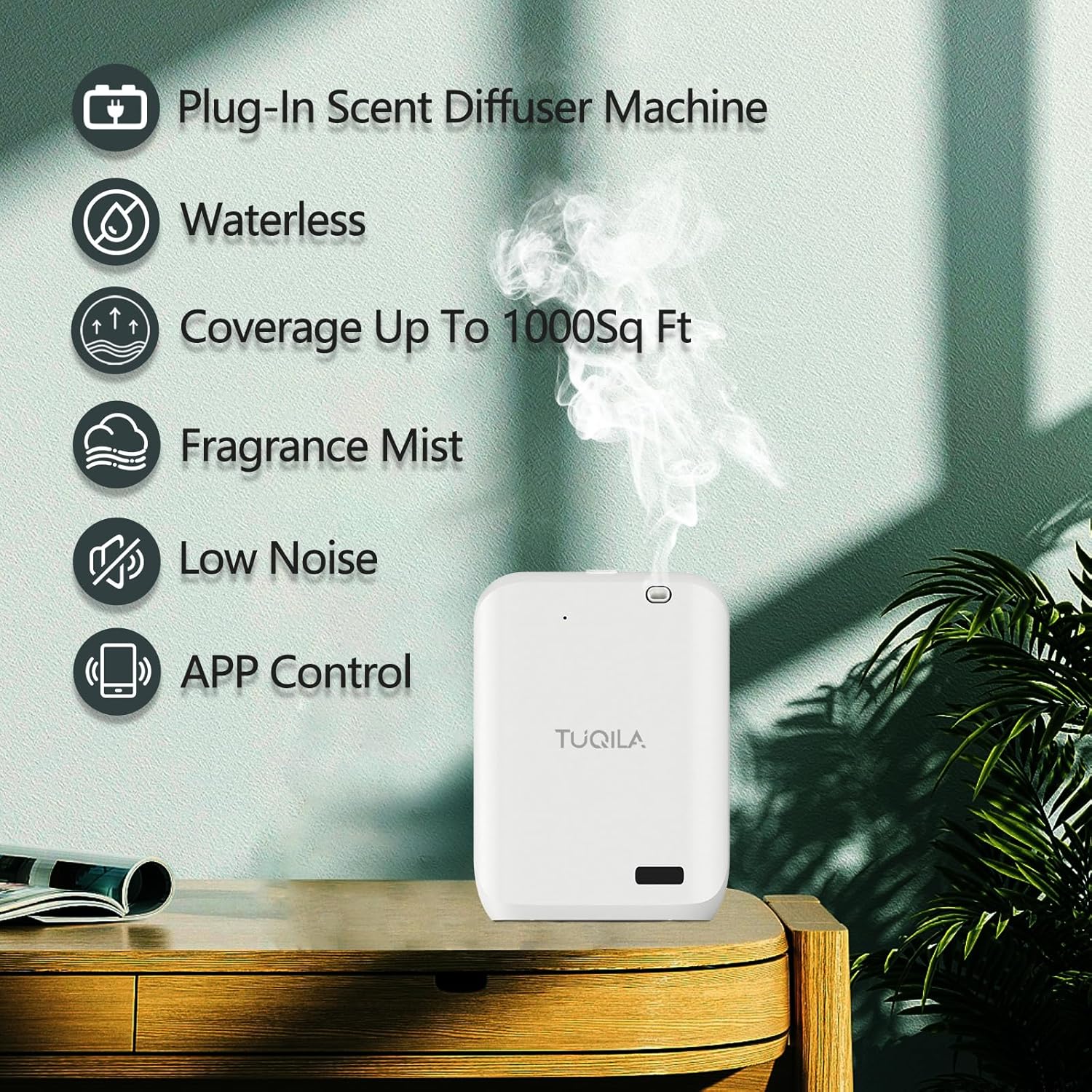 Hotel Waterless Oil Diffuser Cold Air Technology 1000 sq.ft, APP Control Smart Scent Diffuser Clean Air Machine Essential Oil 150 ML, Wall Mounted Diffusion for Home, Hotel, Office (White)
