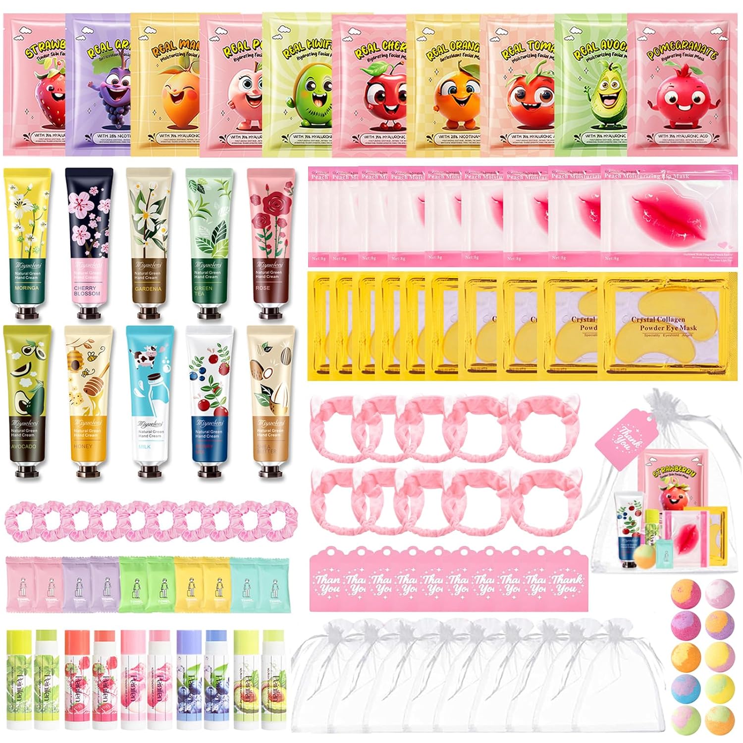 110PCS Spa Party Supplies for Girls, Spa Party Favors Include Lip Mask, Foot Bath Bombs, Face Masks, Skin Care For Teens 10-12, Sleepover Party Supplies for Girls, Spa Birthday Bulk Gifts for Women