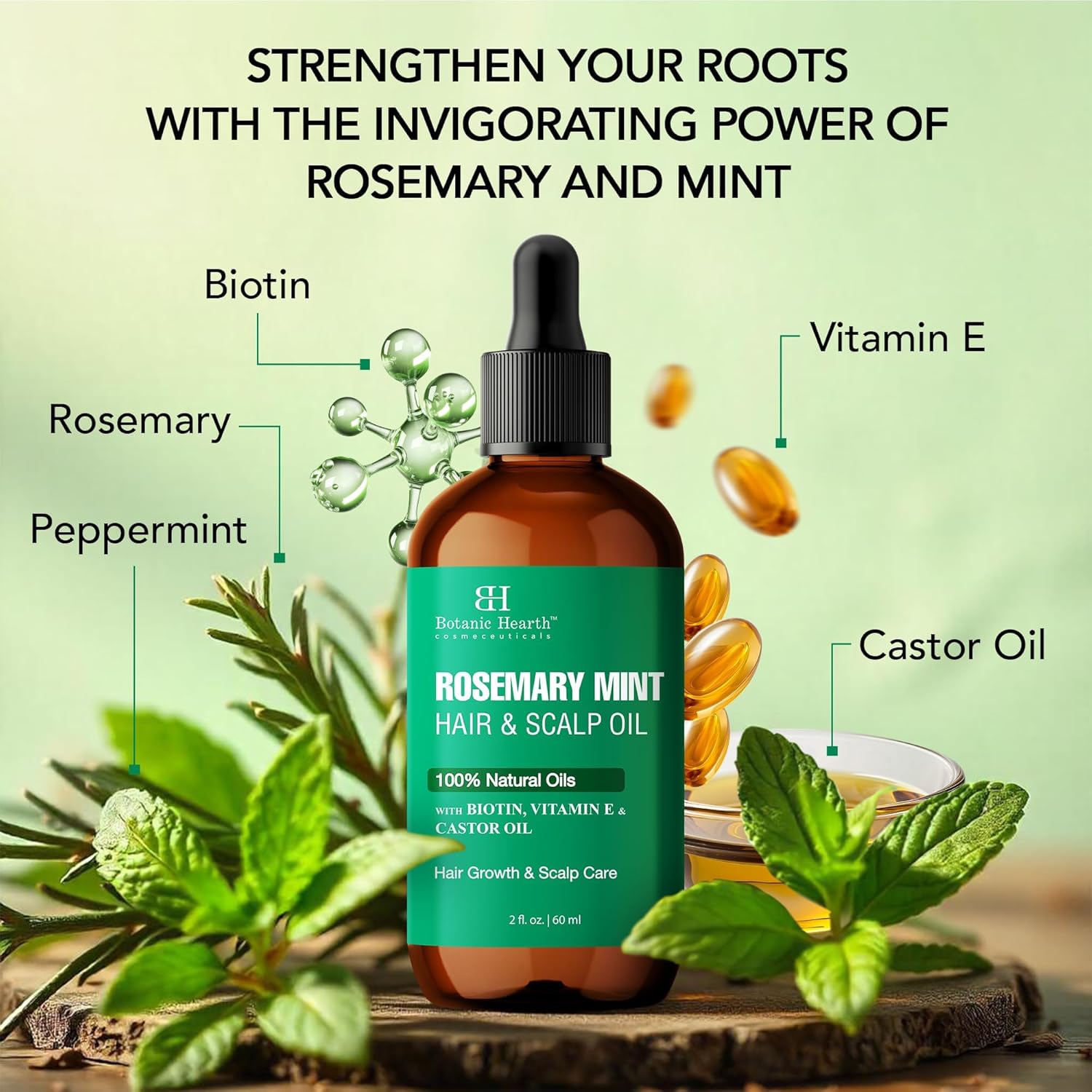 Botanic Hearth 100% Pure Rosemary Mint Oil For Hair Growth & Hair Treatment Oils 2 Fl Oz | Infused with coconut Oil | Hair Oil Repairs Dry Damaged Hair, Strengthening, Healthier | All Hair Types