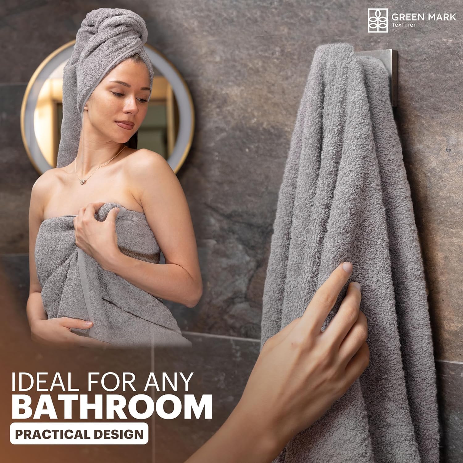GreenMark 4-Piece Large Towel Set - 100% Cotton, Soft, Absorbent and Durable Bath Towels for Home, Spa, Gym - 27 x 54 in, Anthracite Grey