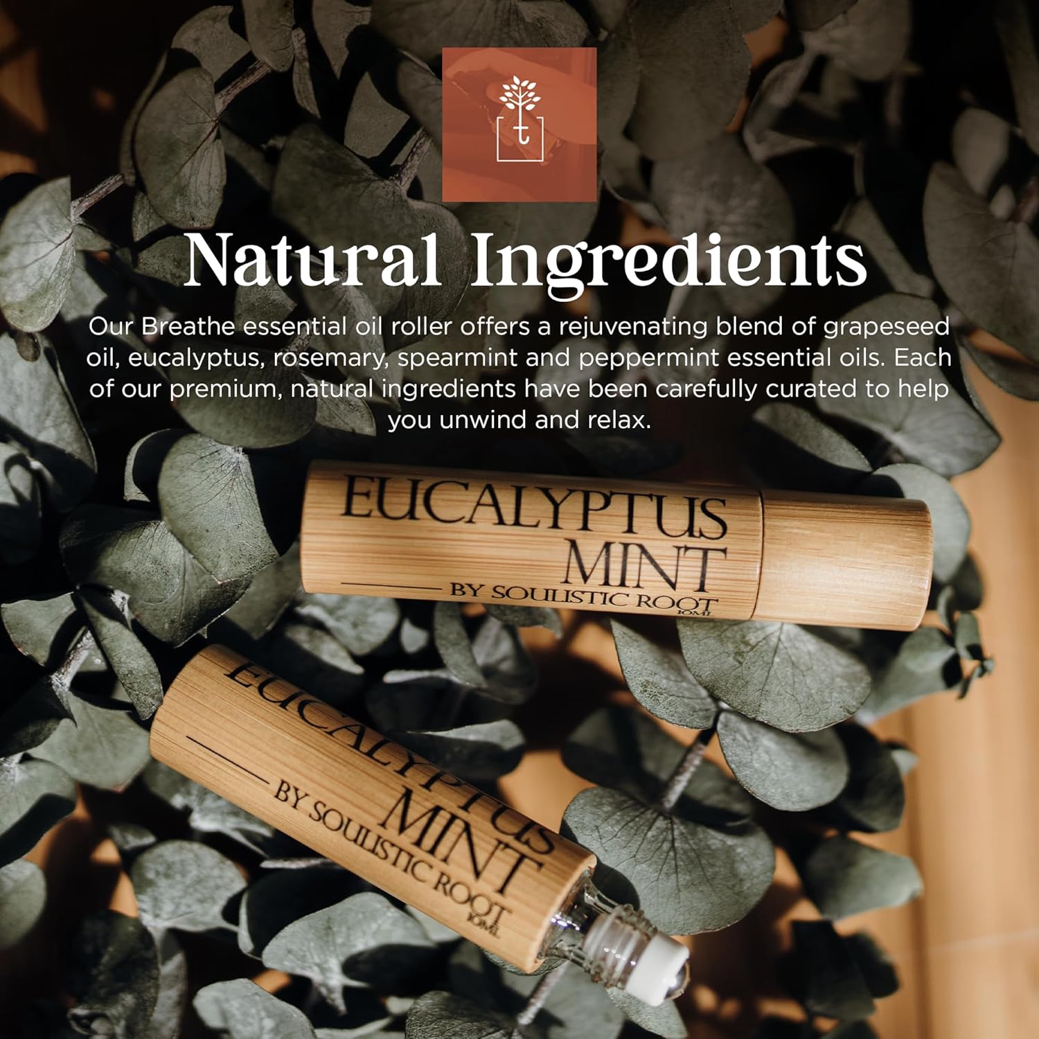 Soulistic Root Eucalyptus Mint Essential Oil Roll On – Breathe Essential Oil Blend w/Peppermint, Spearmint, Rosemary – Aromatherapy Rollerball for Spa, Self Care, Energy – 10ml Bottles Each