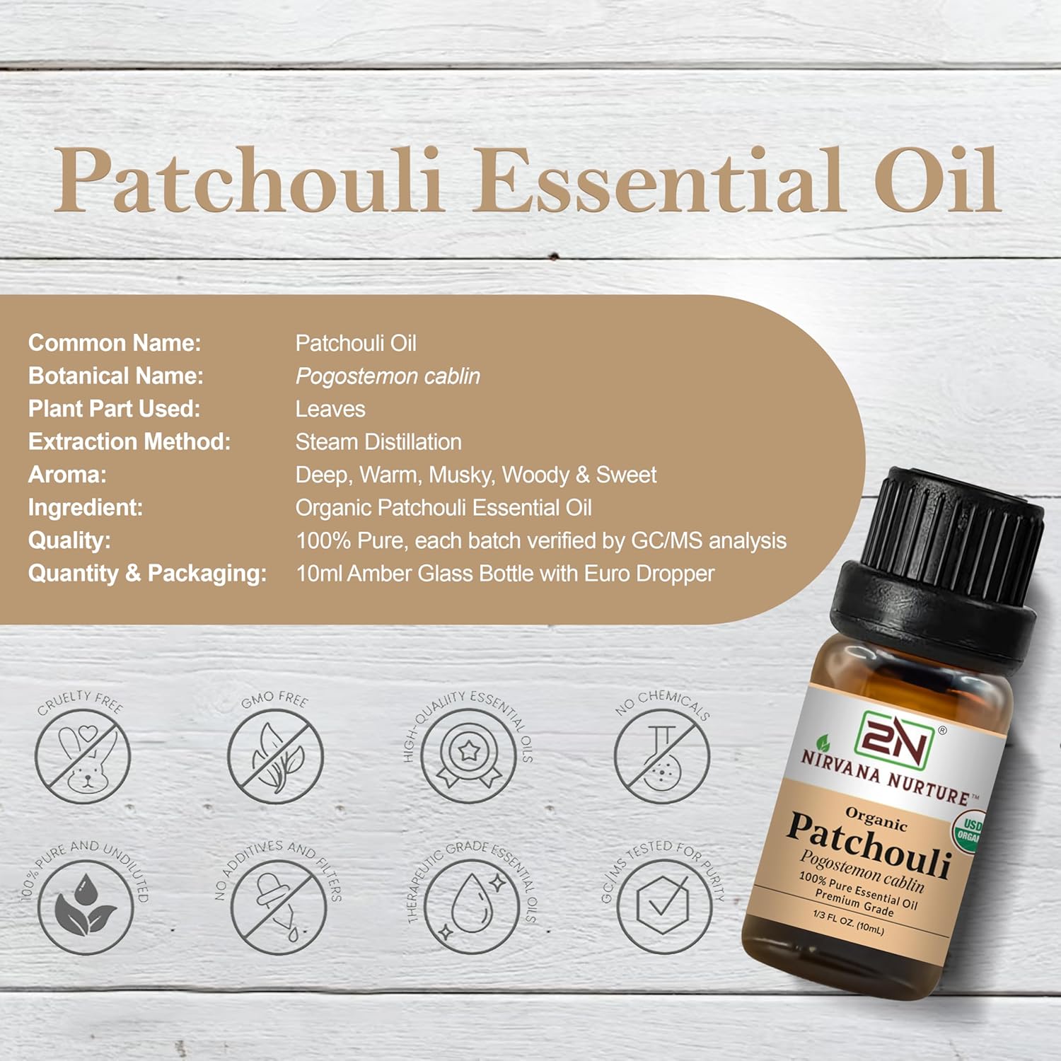 Patchouli Essential Oil, USDA Certified Organic, 100% Pure Undiluted, Aromatherapy Oil for Diffuser, Hair & Skin Care