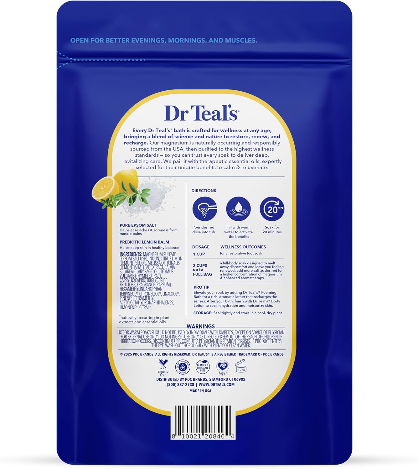 Dr Teal's Epsom Salt Magnesium Soak, Prebiotic Lemon Balm & Sage, 3 lbs