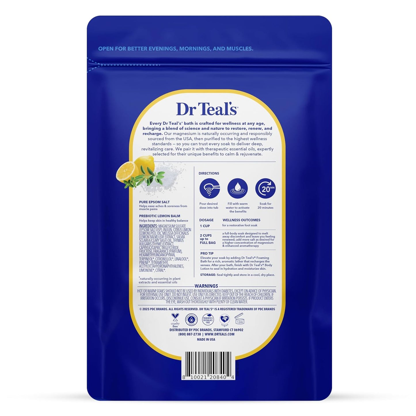 Dr Teal's Pure Epsom Magnesium Salt Soak, Prebiotic Lemon Balm & Essential Oil, 3 lbs (Pack of 4)