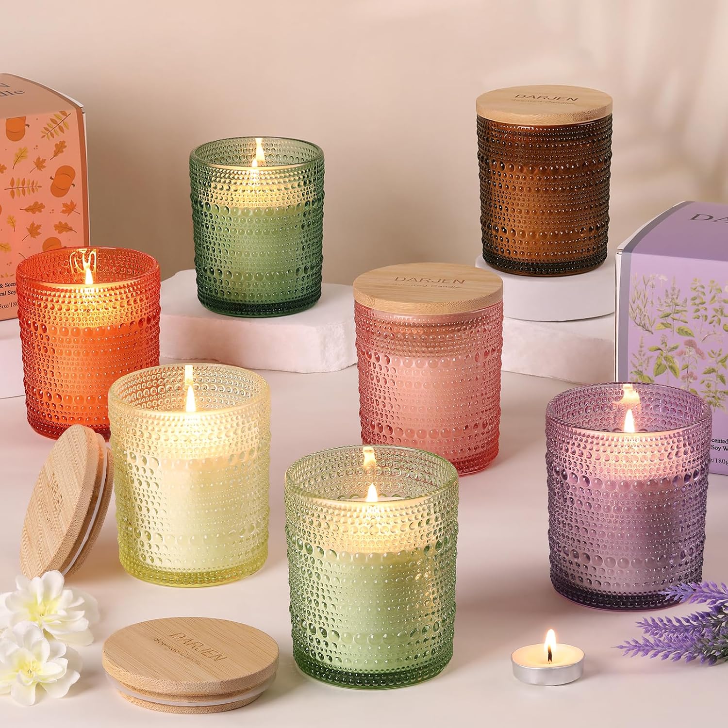 DARJEN Sandalwood Candles for Home- 6.3oz 42H Natural Soy Wax Aromatherapy Jar Candle with Strong Scent, Decorative Aesthetic Candles for Home Office, Evening Wind-Down, Luxury Gift for Man Cave