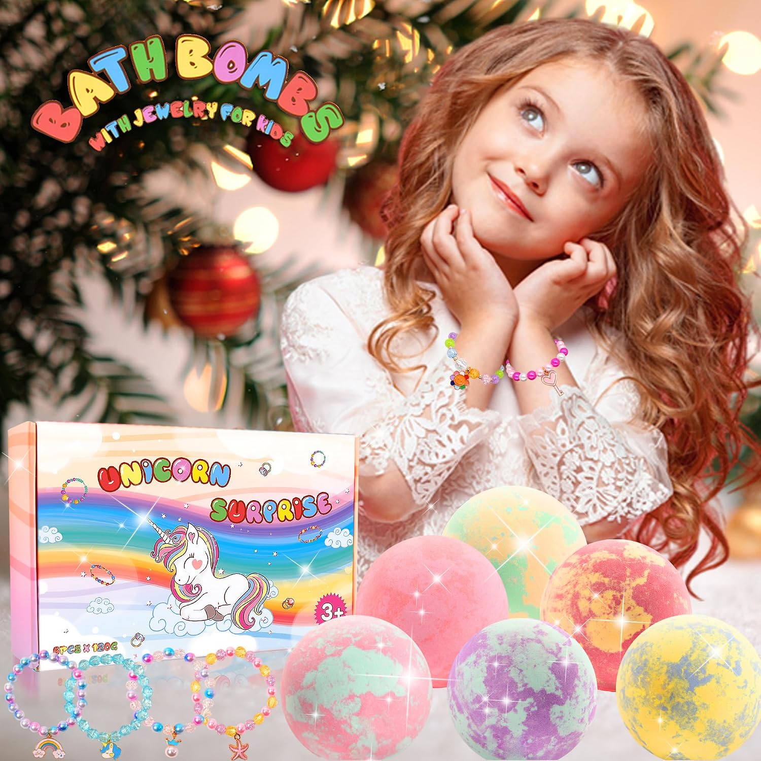 Unicorn Bath Bombs for Kids with Surprise Inside 3 4 5 6 7 8+ Year Old Girl Birthday Gifts for Kids Girls, Kids Bath Bombs with Toys Inside Birthday Gifts Unicorn Gifts for Kids Girls