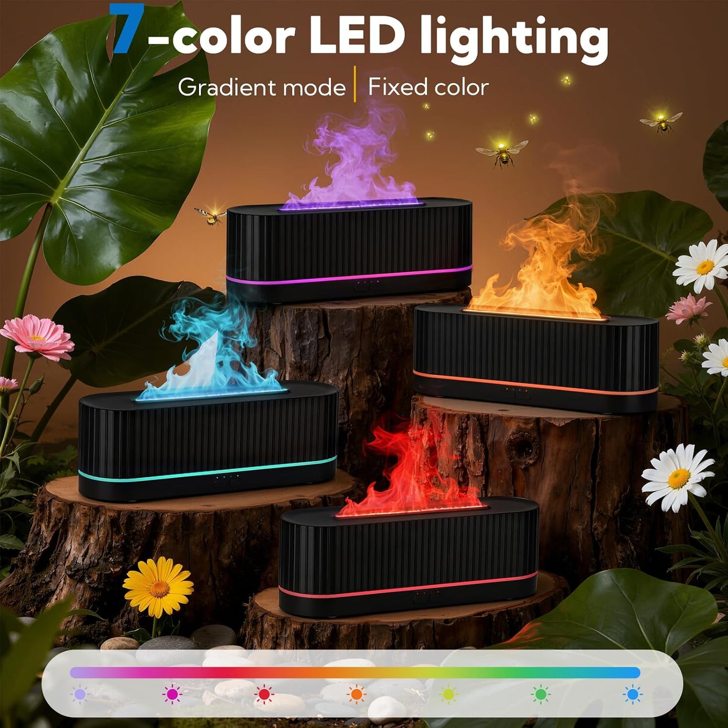 3 Pack Essential Oil Diffuser 7 Colors LED Light Flame Essential Oil Diffuser with Remote Control 260ml Ultrasonic Aroma Diffusers with Cool Mist for Home Bedroom Office Spa Yoga Room Gift,Black