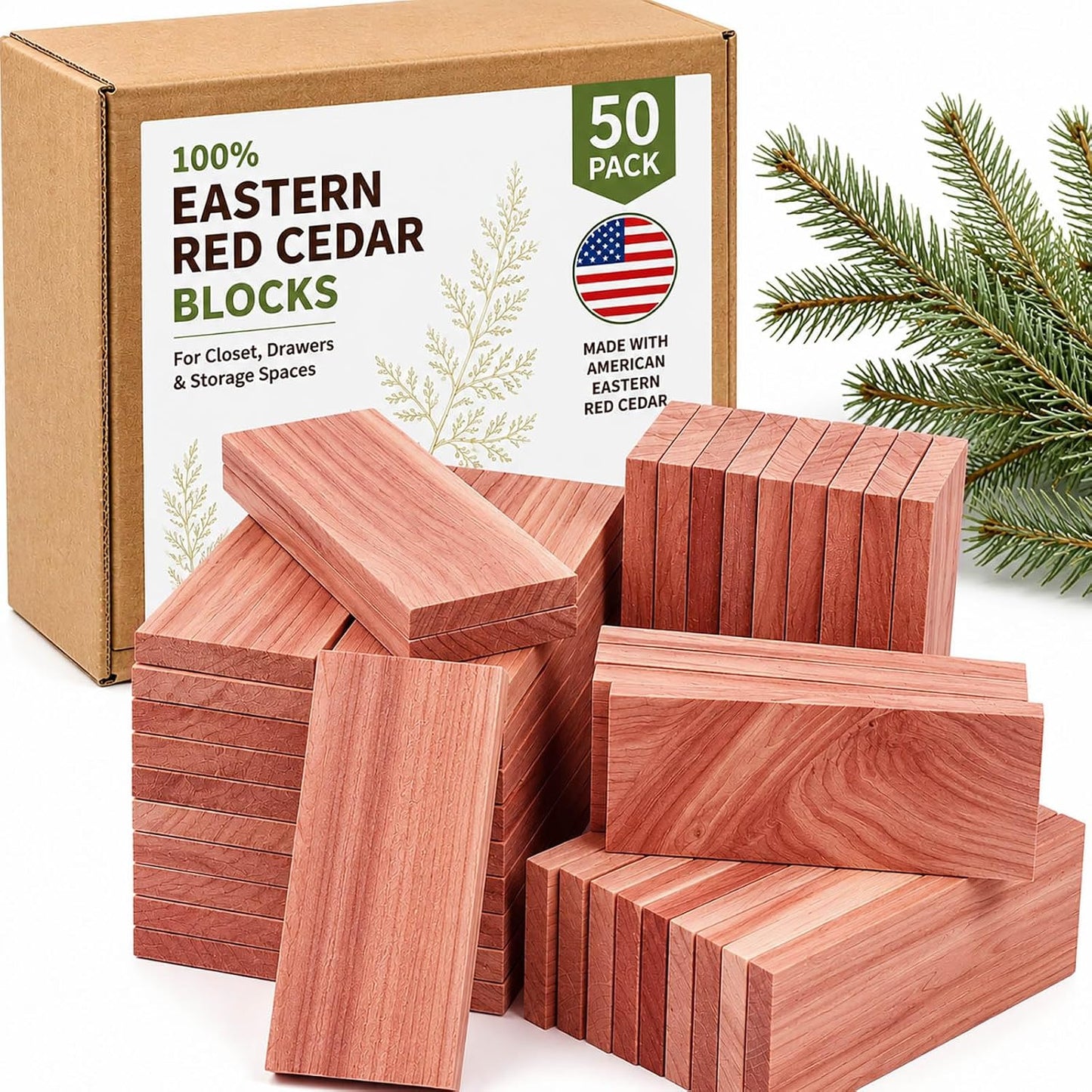 50 Pack Cedar Blocks for Clothes Storage, 100% Natural Aromatic Cedar Blocks for Closet, Storage Bags, Cabinets, Drawers