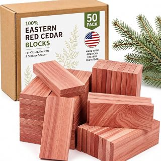 50 Pack Cedar Blocks for Clothes Storage, 100% Natural Aromatic Cedar Blocks for Closet, Storage Bags, Cabinets, Drawers