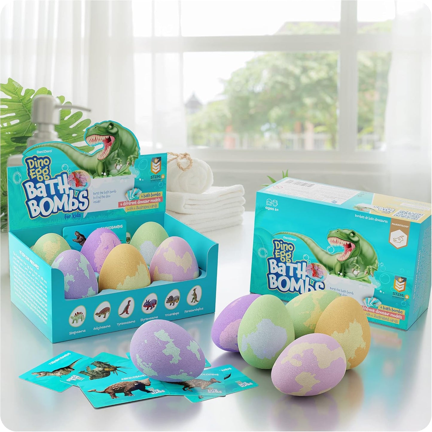 Dan&Darci Dino Egg Bath Bombs for Kids - Easter Basket Stuffers - Kid Baths Bomb with Surprise Inside - Dinosaur Toys Gift for Boys and Girls Ages 6 7 8 Years Old Gifts - Fun Educational Toy Fizzy